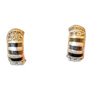 Vintage Marked 925 Sterling Black Onyx & Marcasite Clip On Earrings